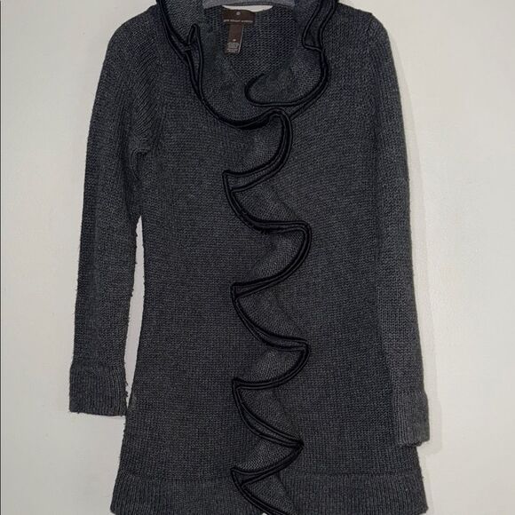 Fenn Wright Manson Gray and Black Sweater w/ Faux Leather Trim & Ruffle Detail - Picture 1 of 11
